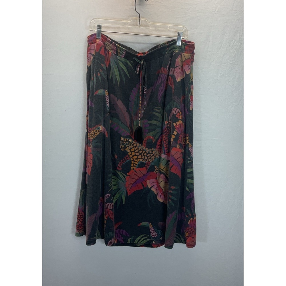 Farm Rio Midi Skirt Terry Jungle Tropical print Size LG‎ pull on